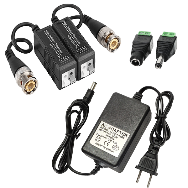 KIT CONEXION CCTV BALUN, DC, FUENTE 12V 1AMP